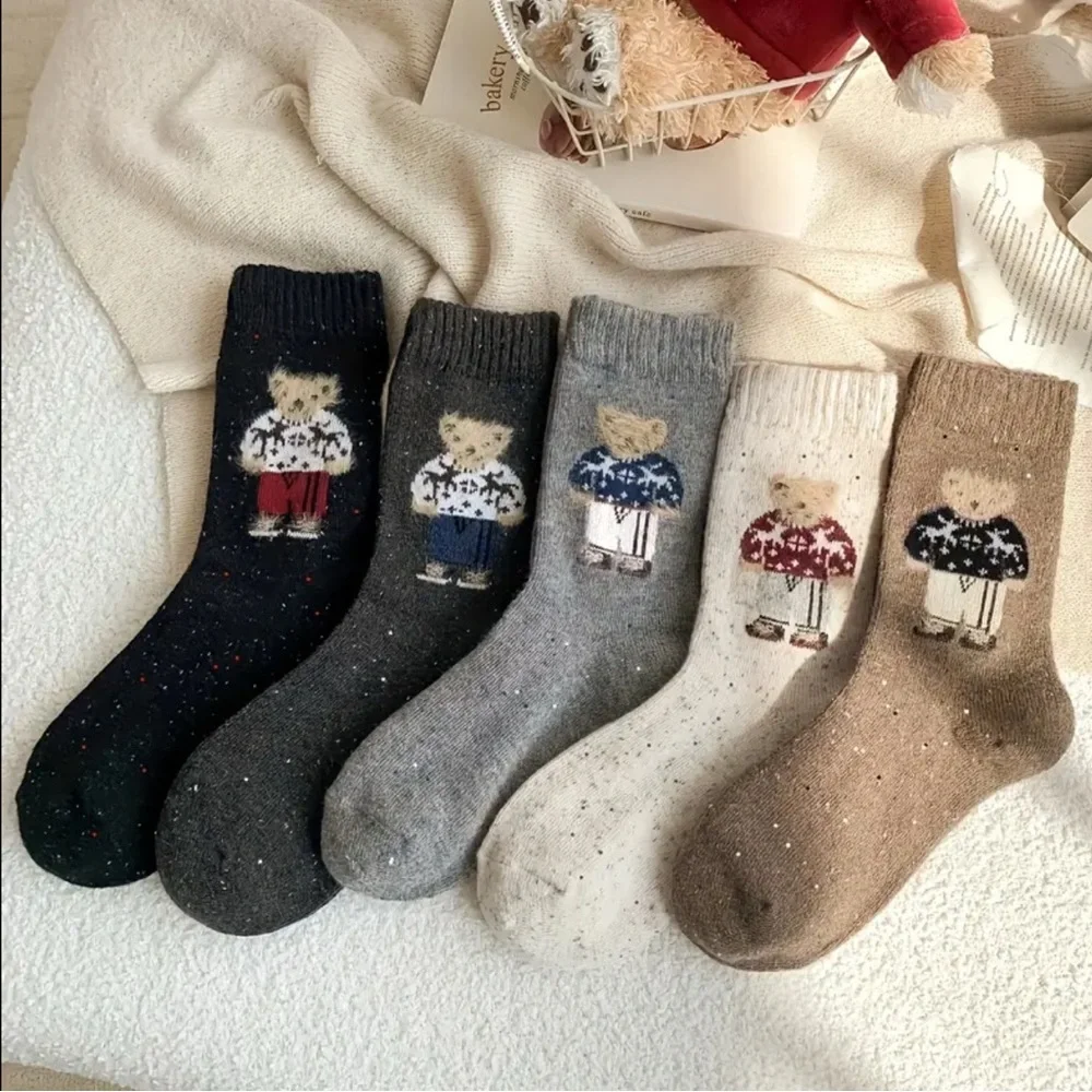 New! Sweater Bear Preppy Cozy Crew Socks Ralph Lauren Style